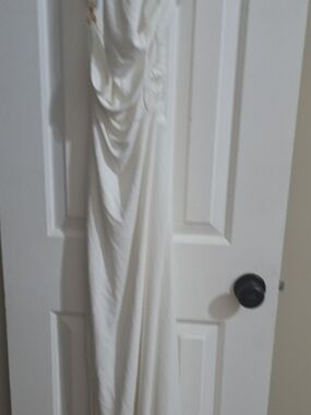 Felicia One Shoulder Backless Elegant White Maxi Dress with Gold Strap